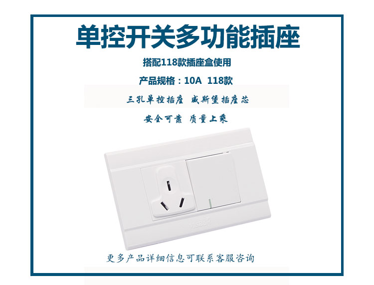118款10A單控開關(guān)多功能插座