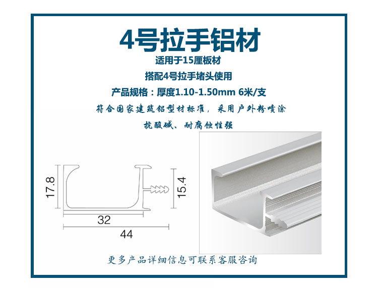 4號拉手鋁材 (15厘板材) ; 4號拉手塑料堵頭